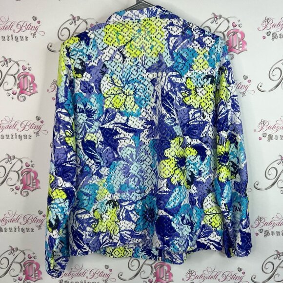 Zip up jacket mesh style lightweight Vibrant Blue and Green Patterned Jacket - Picture 2 of 9